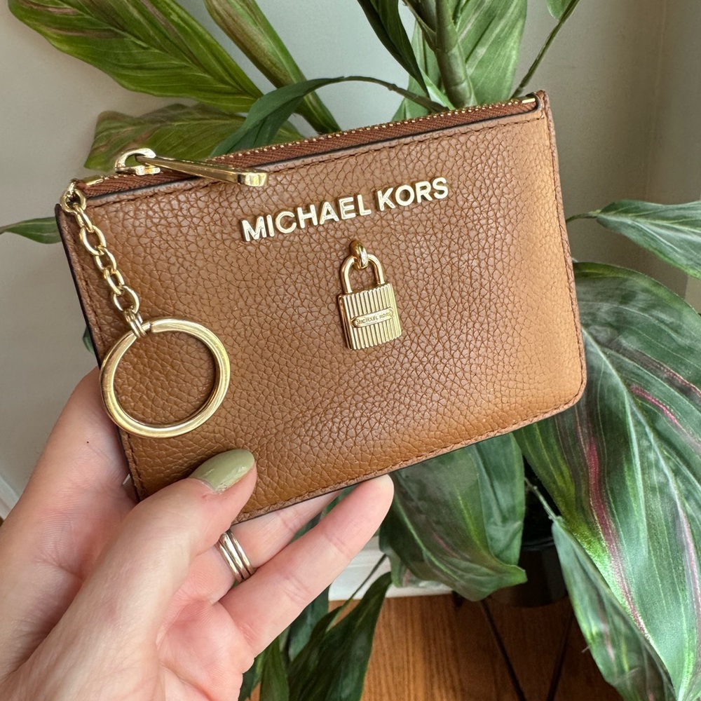 Michael Kors Small Brown Leather Zip Up Id Key Ring Wallet